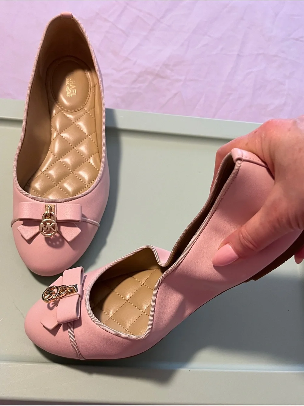 Michael Kors Light Pink Bow Quilted Insole Ballet Flats